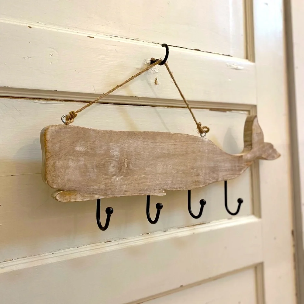 NEW without TAGS Recycled Wood Whale Coat Rack